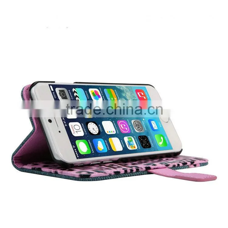 Stylish Leopard Print PU Leather Wallet Flip Stand Mobile Phone Case for iPhone 6