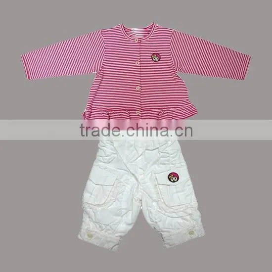 2016 Top Products Bros Mysterious Bros Baby Rinne Embroidery Girl Cotton Long Sleeve Stripes Pink Jacket White Pants