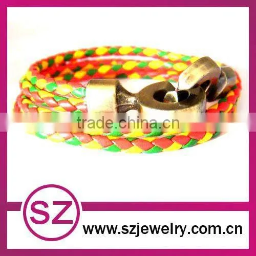 PUB0049 braided green leather vintage bracelet clasp