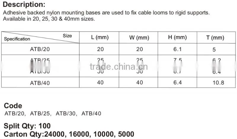 Self Adhesive Cable Tie Base