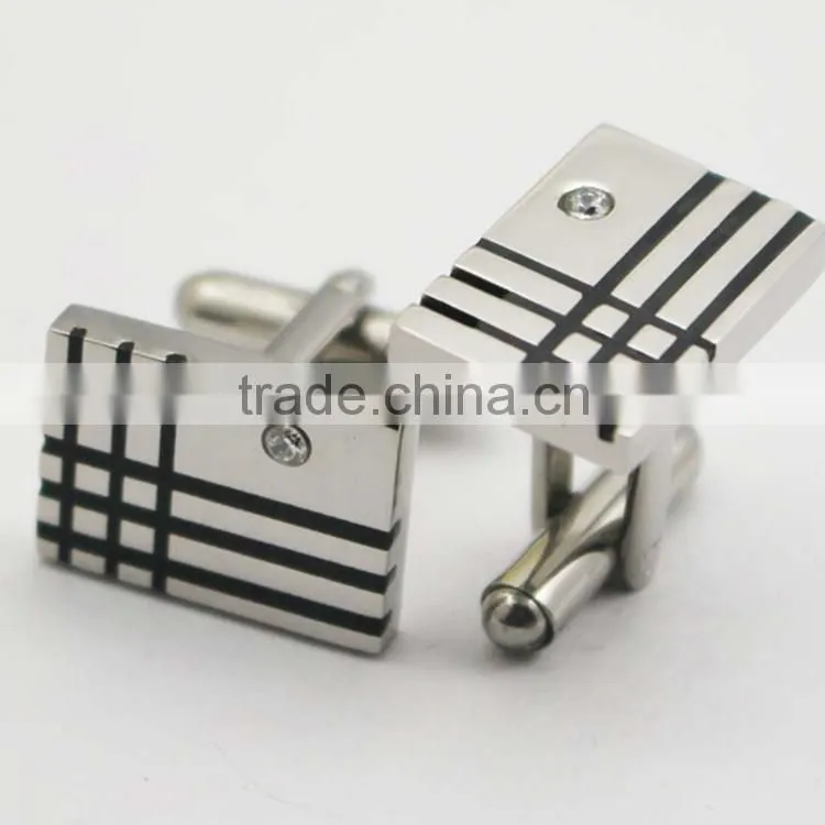 Silver Plated Copper Rectangle Black Enamel Cuff Links