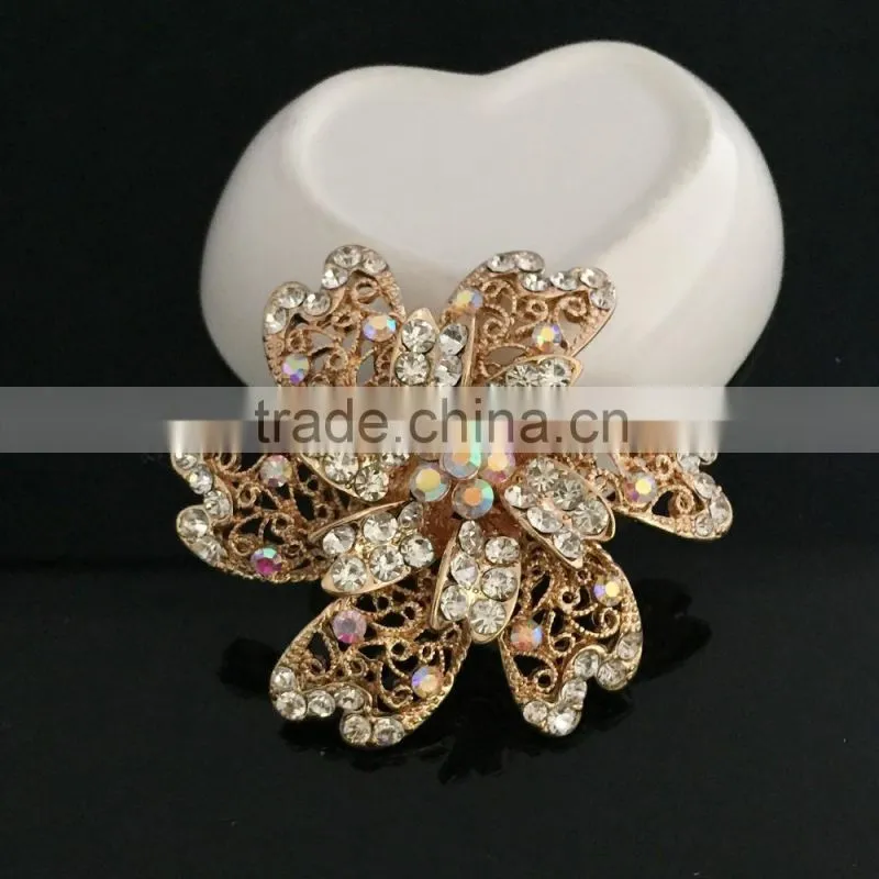 Zinc Alloy Color AB Rhinestone Flower Brooch Pin,Crystal Brooches For Decoration