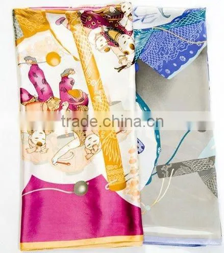 Printed Square Silk Scarf with national style