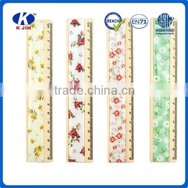 2016 Factory cheap price cute floral stickers 15cm wooden ruler for kids