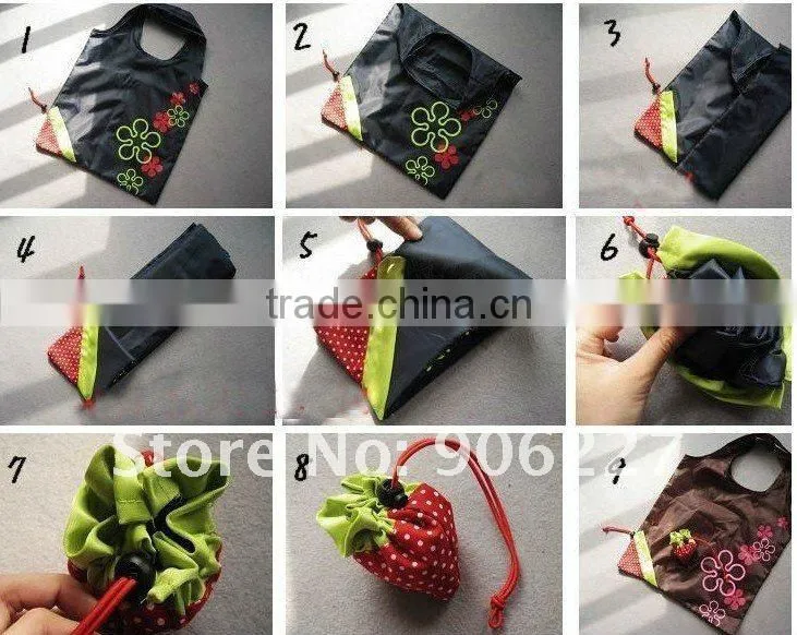 Colorful foldable nylon shopping bag strawberry bag