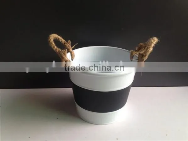 metal pot with rope handle and clackboard inset
