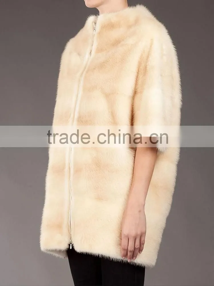 OEM white lady real round collar zipper seven sleeve fox fur coat for women