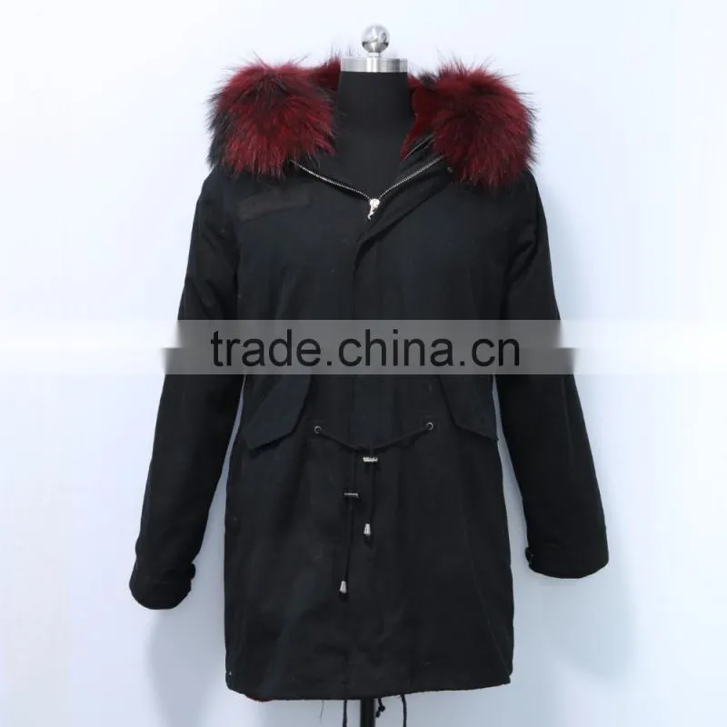 Wholesale price hot selling popular parka jacket with real silver fox fur hood trim