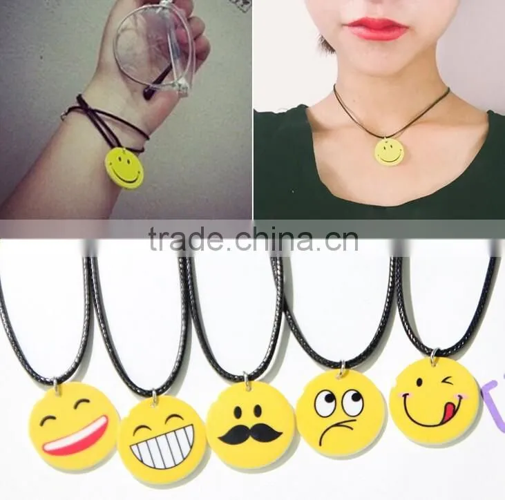 Wholesale IN STOCK 2016 New Emoji Smile Leather Necklace for Best Friends