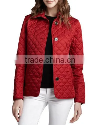 women winter quilted button jacket