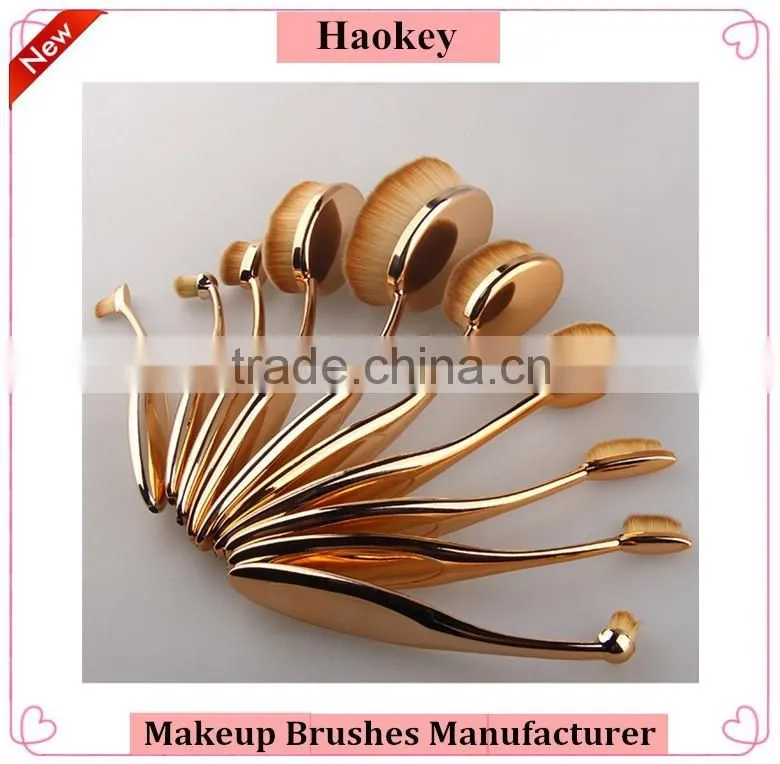 10pcs per set nylon oval make up brush for cosmetic and foundation brush with makeup brush box