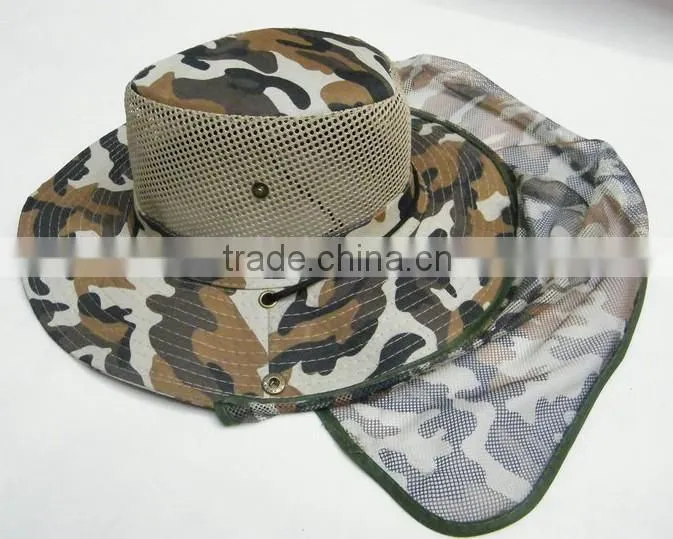 Fashion camouflage washed bucket hat with mesh shawl