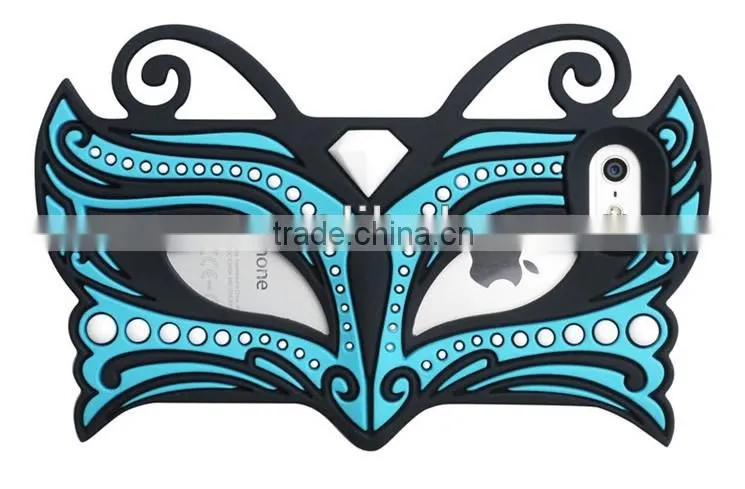 Light Blue Butterfly Mask Silicone Case Skin Cover for iPhone 5S