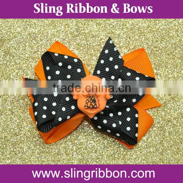 Ribbon Hair Bow With Pumpkin For Halloween