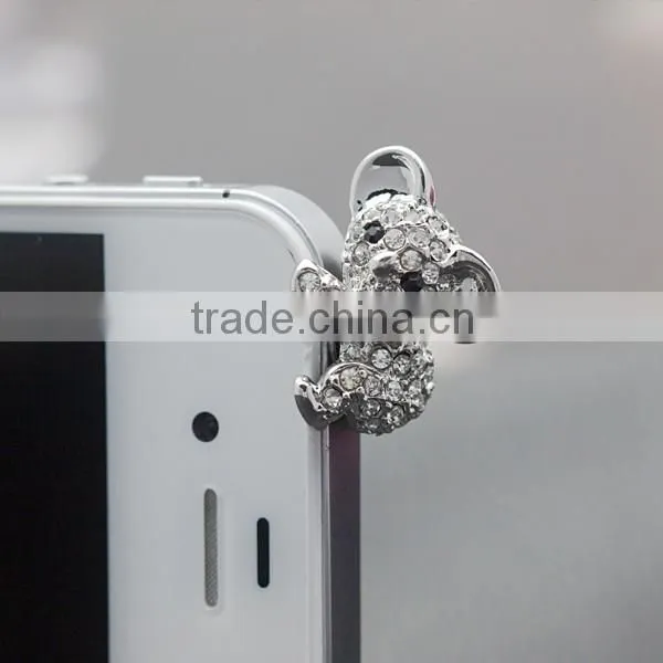 small quantity wholesale 3d crown rhinestone embellished dust plug for phone"s