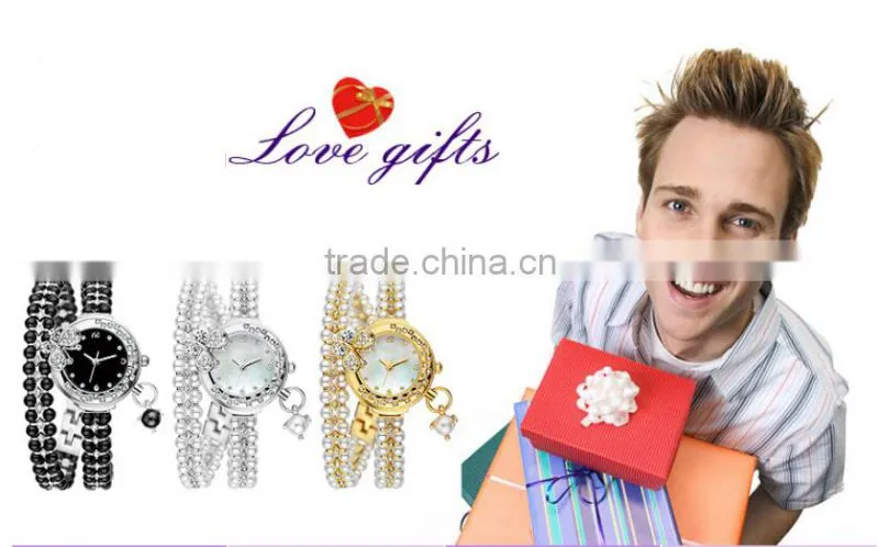 Fashin Alloy Chain Watch 2 Circles Rectangle Pearl Crystal Case Bracelet Luxury ladies Watches