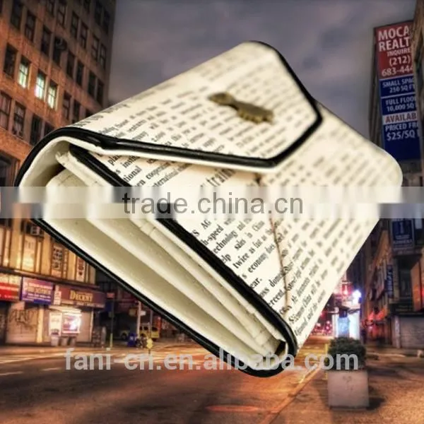 Unique magazine printed design ladies party clutch leather purse with elegance appearance