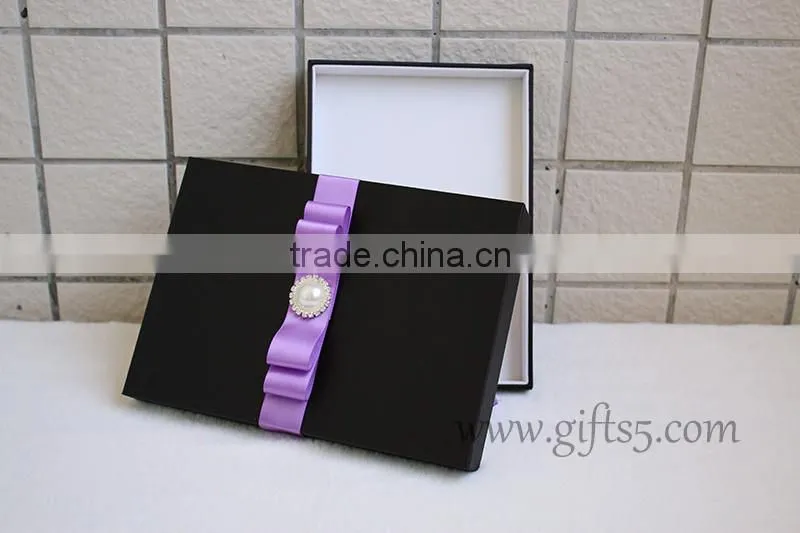 Elegant custom Black wedding invitation box with ribbon
