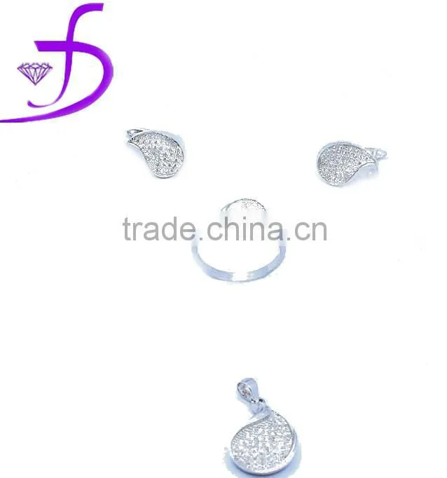 popular sterling silver set tiny CZ mirco pave setting simple and beautiful