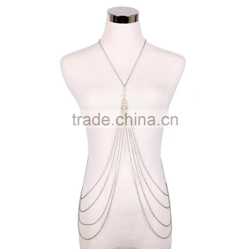 Multilayer tassel pearl sexy waist chain