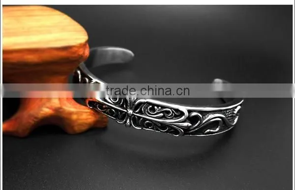 C shape antique silver vintage engraved stainless steel bangles