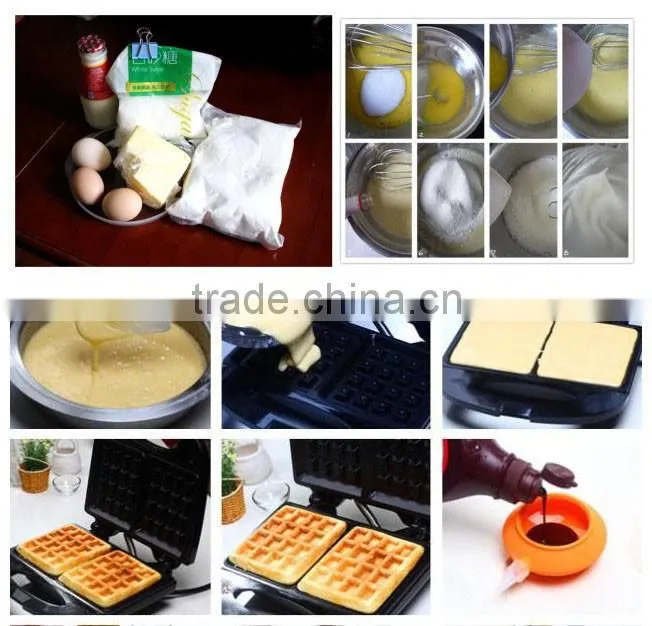 Stainless Steel Gas style four slices 180 degrees rotated industrial square gas waffle maker, Liege belgian Gas waffle baker