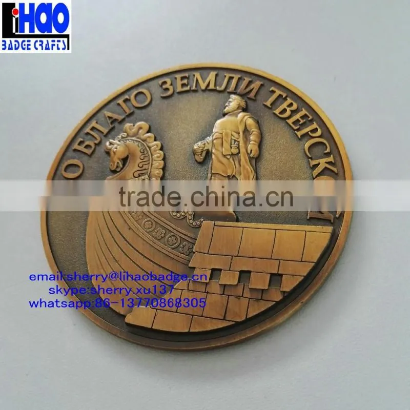 Customized 3D logo antique copper metal souvenir coin token