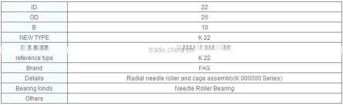 needle roller bearing K22 22x26x10mm