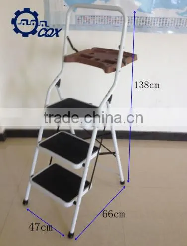 Steel Step Ladder, plastic tool tray, 3-steps