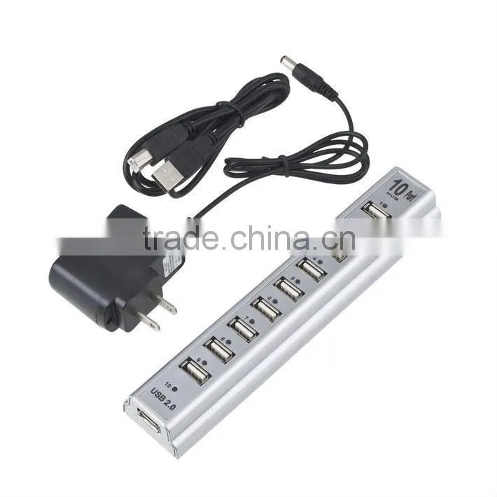 10 Ports Laptop USB HUB 2.0 480Mbps High Speed Power Adapter For Camera Printer
