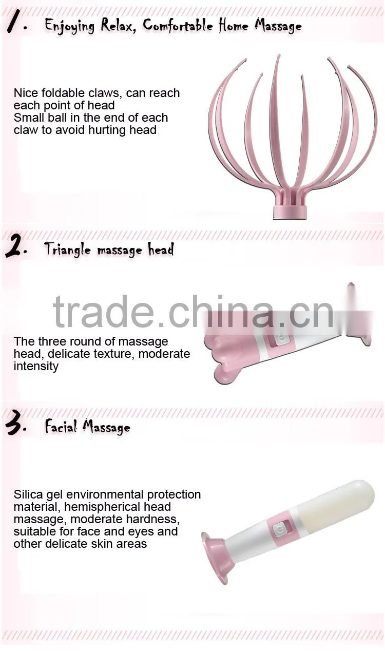 CE approved 3 in 1 multifunctional battery power handy head massager
