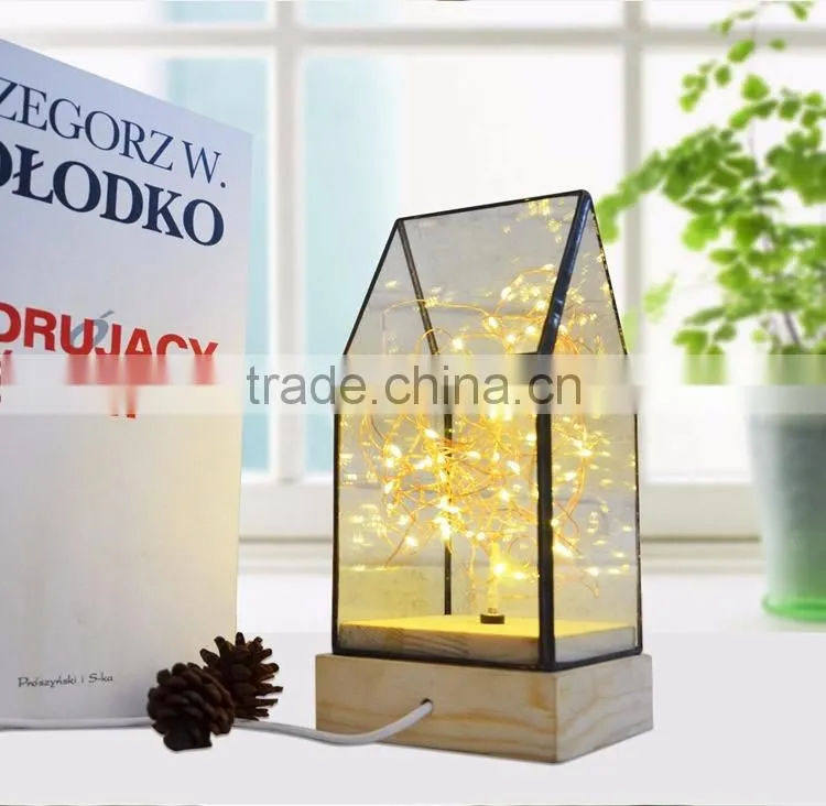 Creative DIY House Design Fireworks Silver Flower Glass House Atmosphere Night Light, Decorative Table Bedroom Warm Night Light