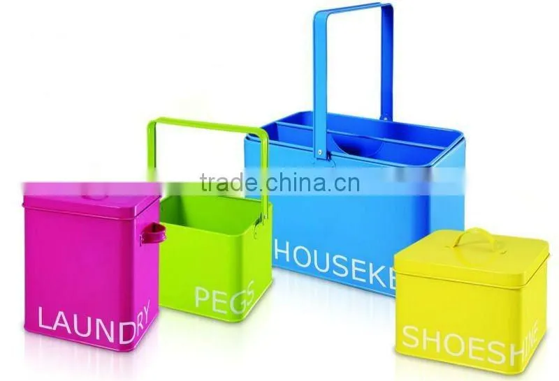 SET Square shape metal bin set for dry food/bread bin