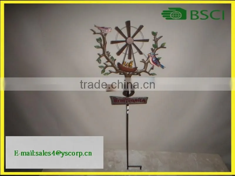 Wholesale Antique welcome sign stand on stakes with metal garden decoration windmill