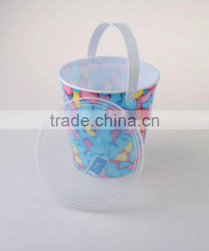 colorful Plastic printing Popcorn Bucket with Lid