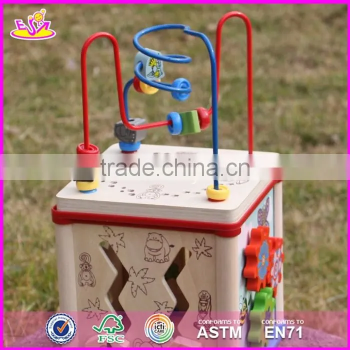 2017 New design children educational mini wooden activity cube for toddlers W11B132