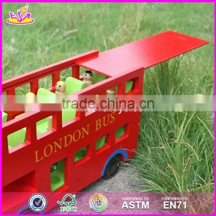 2017 New products children funny wooden toy double decker bus W04A161