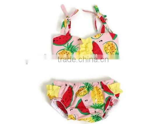 2017 Summer soft cotton boutique print young girl swimsuit pattern
