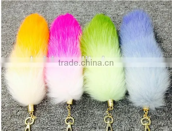 colorful fox fur keychains 100% real fox fur rehinstone tail bag pendants accessory