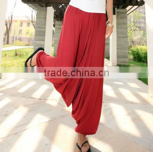 Latest fashion red rayon baggy pants for summer women