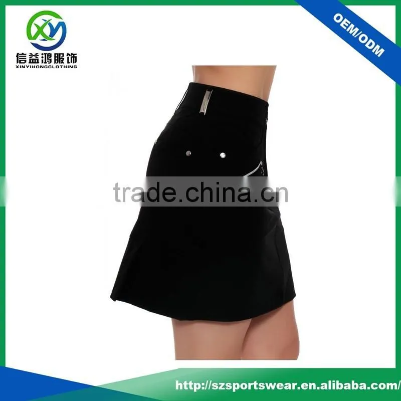 New Design Metal Zip Pockets Mid-rise Waist Women Golf Skirt With Pleated Buttom