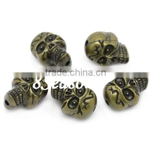 Antique Bronze Halloween Skull Acrylic Spacer Beads 23x17mm