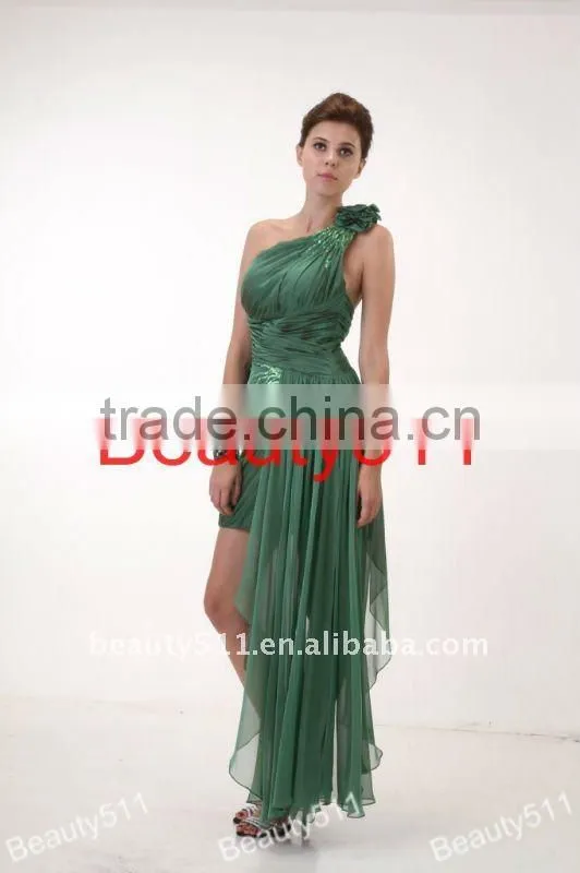 Cocktail Party Homecoming Prom Dress One shoulder Chiffon Green Sexy Pleats Party Dress AS078