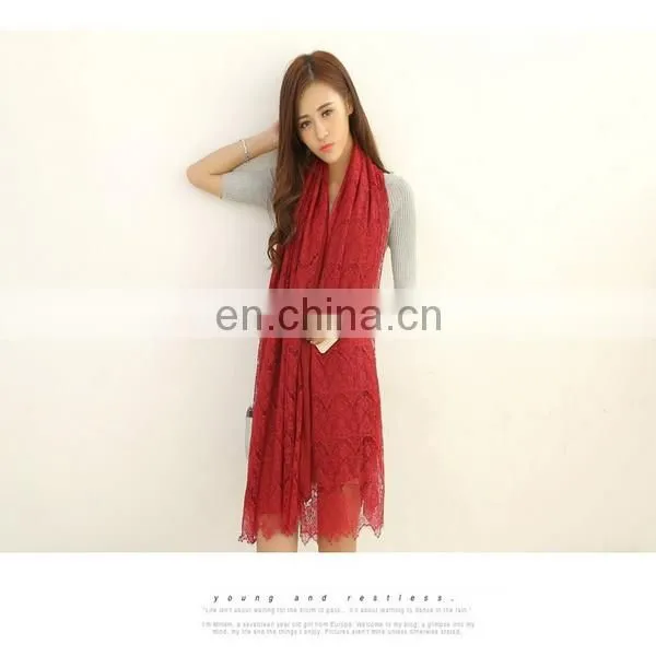 Fashion Women Pure Cotton Lace Scarf Sunscreen Beach Scarf Multi-color In Stock