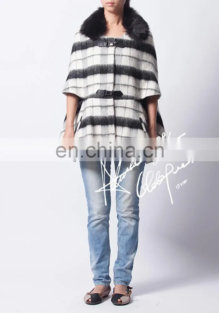 2015 winter brand design womens wool poncho coat ladies plaid cape coat model