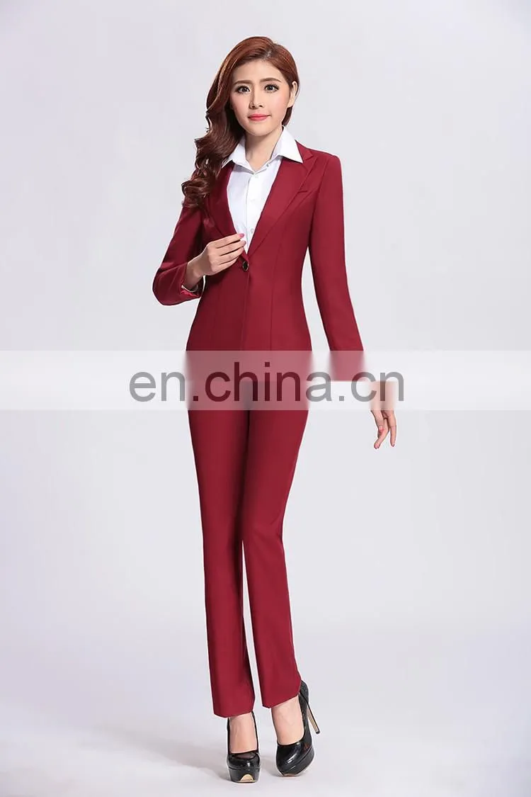 wine elegant women pant suits lady business top blouser suit