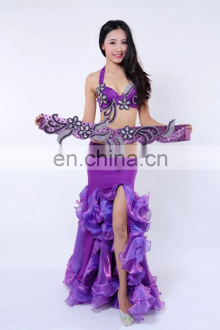 Multy color shiny fabric professional beading belly dance costumes appearl