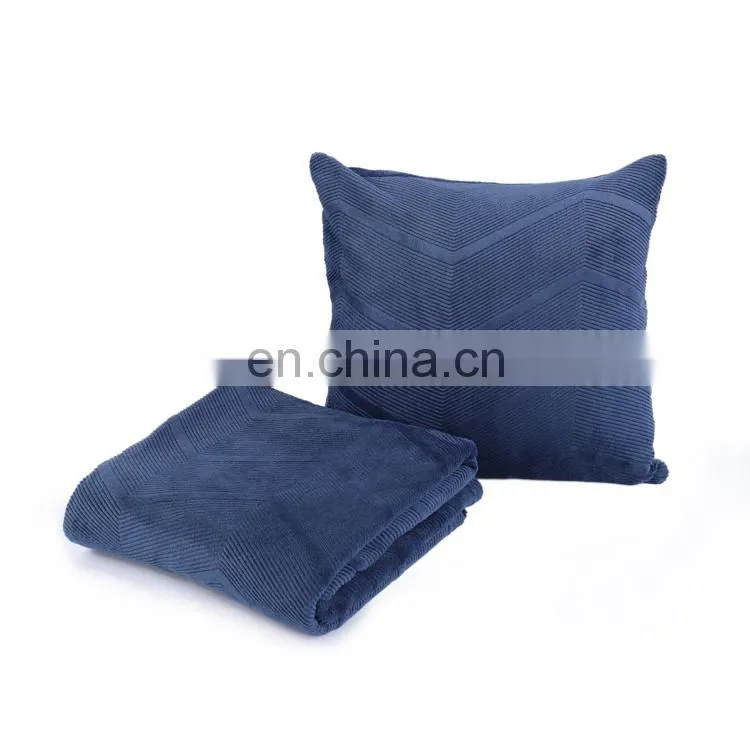 China products 100%polyester navy blue double sides flannel 3D embossed chevron pattern fleece cushion pillow