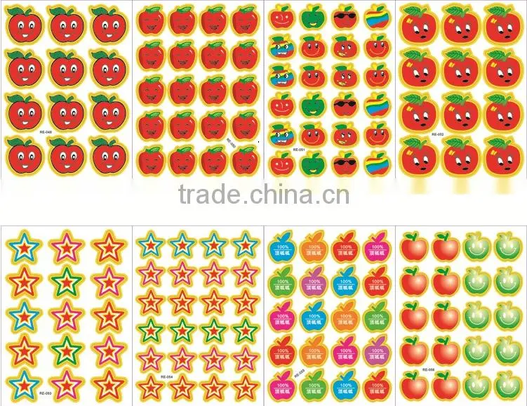 new hot custom printing removable kids rewards stickers,phrase stickers,smile round face stickers