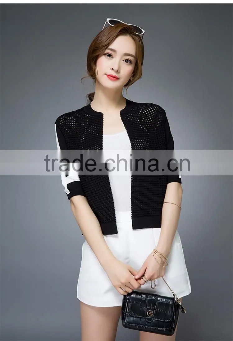 OEM Summer new round neck short sleeve knit cardigan paragraph Korean Fashion Slim linen jacket